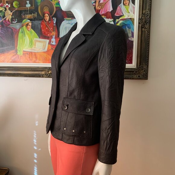 Proportion Petite Women's Conrad C Crinkled Blazer Faux Leather Jacket - Picture 5 of 11